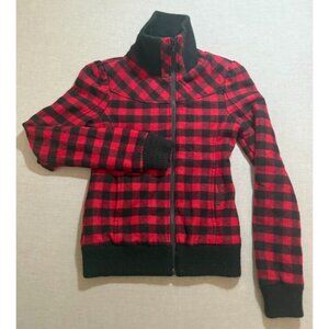 Vintage Billabong Jacket Womens Medium Red Plaid‎ Logo Zip Long Sleeve Coat.